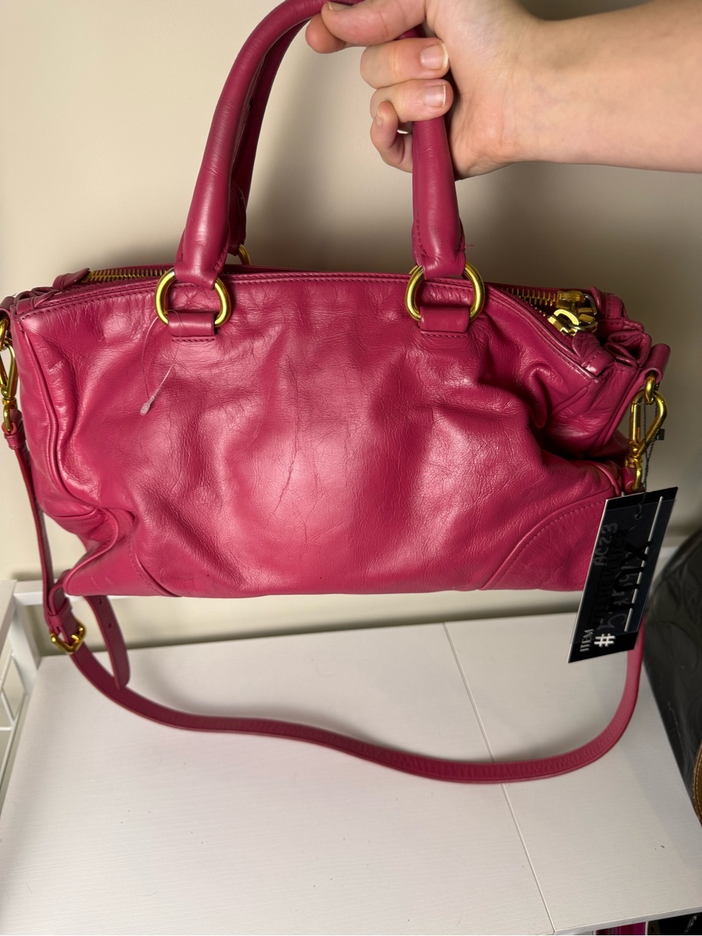 Prada Leather Satchel in Fuchsia Pink with Gold Hardware - Picture 3 of 7